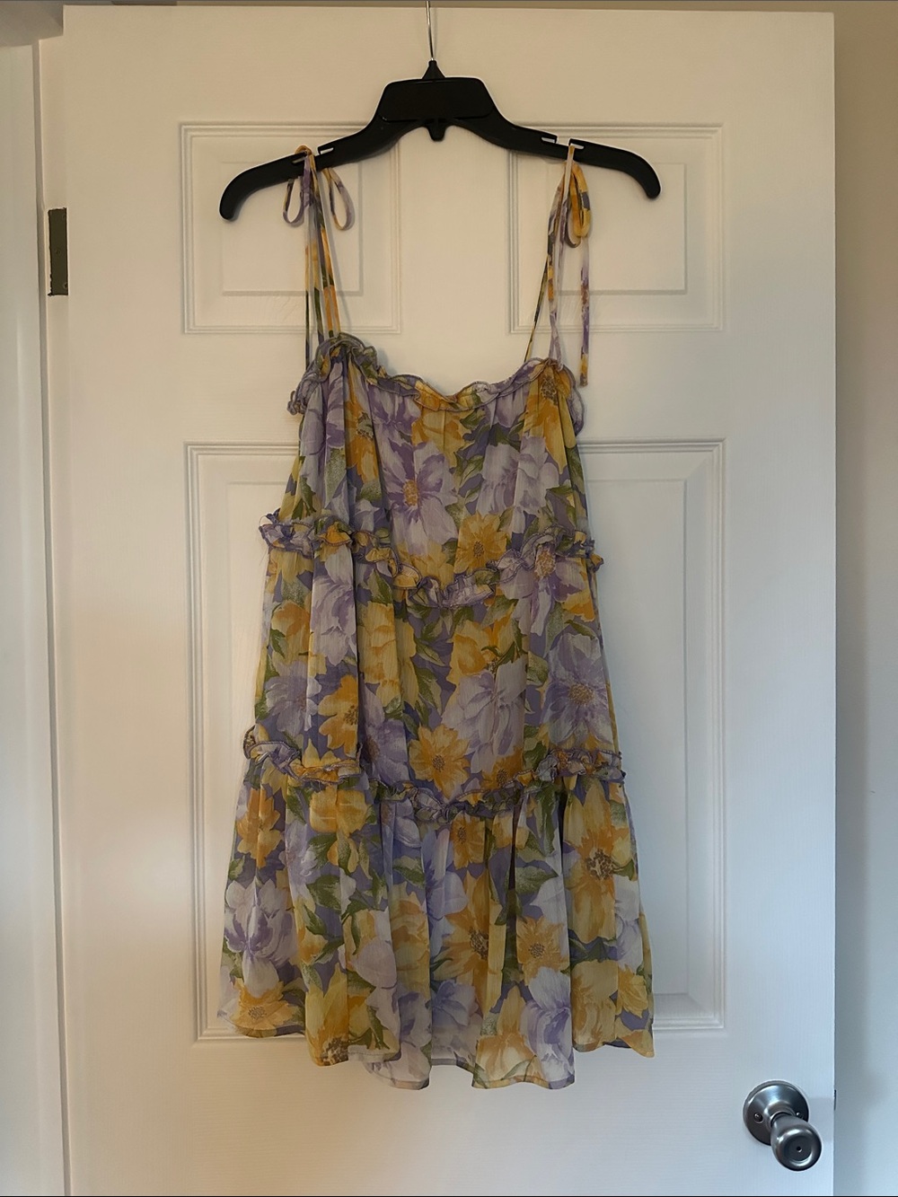 Lush Yellow & Lavender Floral Tiered Sundress with Tie Straps